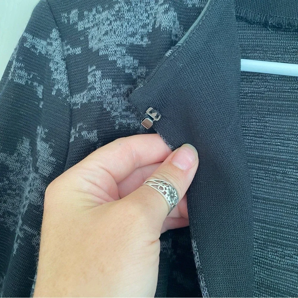 Ming Wang Women's Black and Gray Patterned Abstract Blazer Timeless Classic Sz L